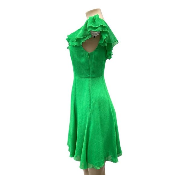 Armani Exchange Silk Green One-Shoulder Fit & Flare Ruffle Sundress Women 2 - Picture 15 of 16